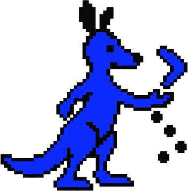 The Boomerang kangaroo catching a boomerang, coins falling out of his paw