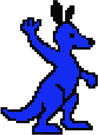 The Boomerang kangaroo standing on the desert, mid throw